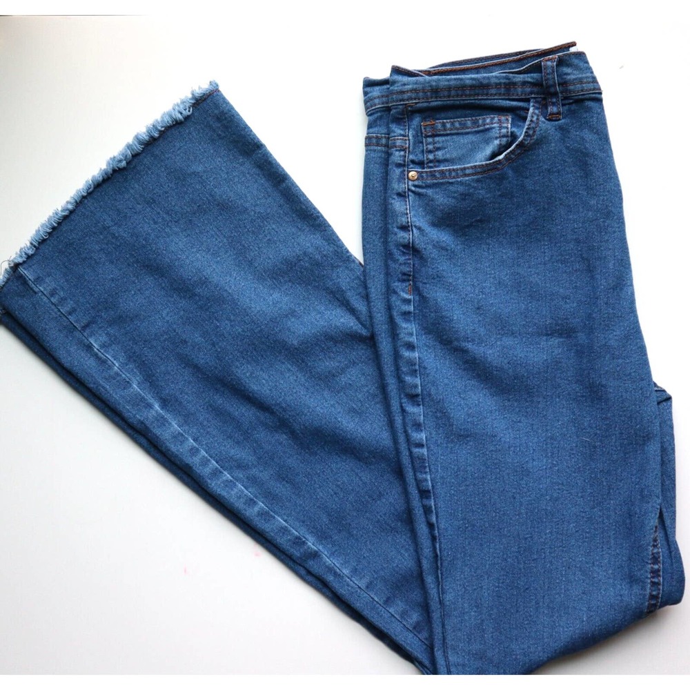 Jolie & Joy Jeans By FCT With Love Women's High Rise Flare Raw Hem Juniors 11
